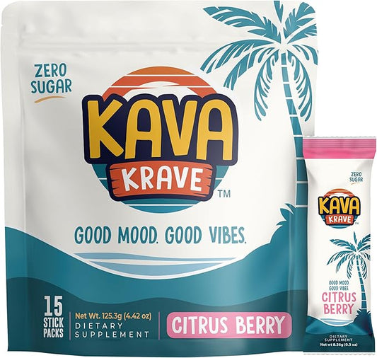 Citrus Berry Kava Drink Mix – 15 Pack for Natural Energy, Mood Support, Stress Relief & Nootropic Focus