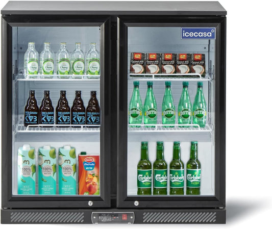 ICECASA 36" W Beverage Refrigerators 2 Glass Door Back Bar Refrigerator Commericial Undercounter cooler Wine Merchandiser 7.8 Cu.ft for Soda Beer