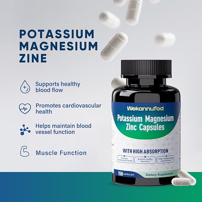 Potassium Magnesium Supplement - 150 Capsules - High Absorption Magnesium Complex - Potassium Supplement to Support Vascular Health & Leg Cramp