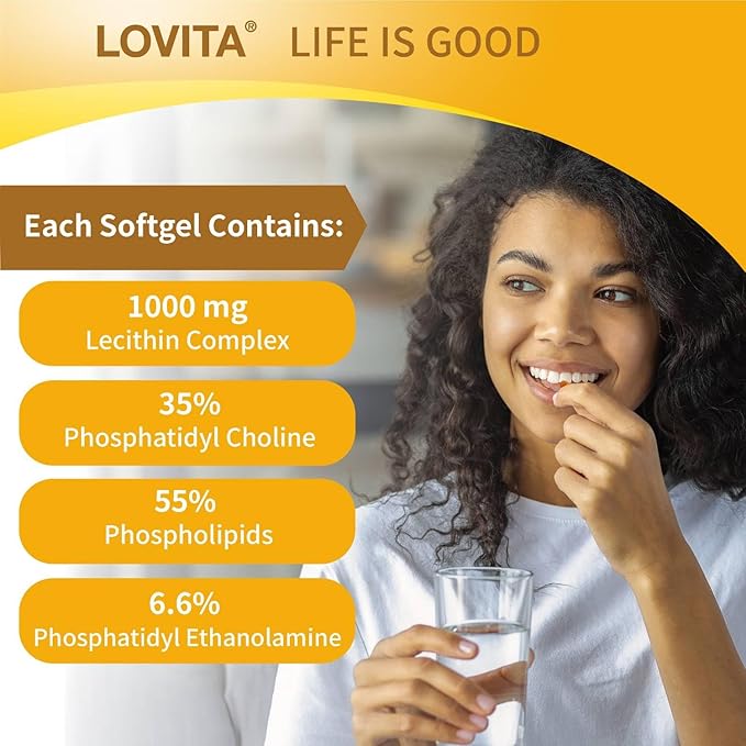 Lovita Lecithin, 1000mg per Softgel, 35% Phosphatidyl Choline | Lactation, Brain & Nerve Support | Vegan, Non-GMO, 60 Softgels (Pack of 3)