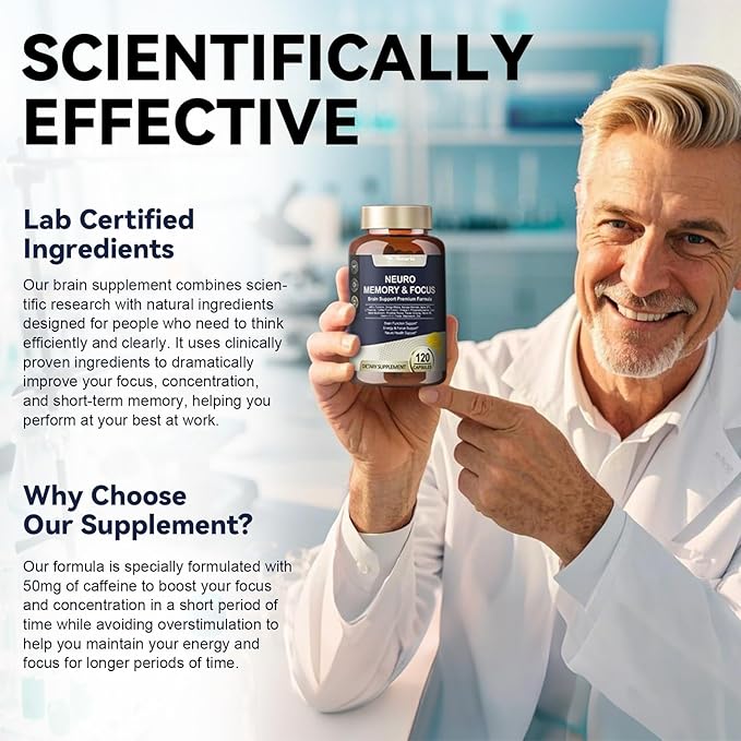C-ognitive with Caffeine Pills, L-Tyrosine, Alpha GPC, Ginkgo Biloba, Bacopa Monnieri Brain Supplement for Memory and Focus, Brain Nootropic Support - Non-GMO, Gluten Free (120 Counts)