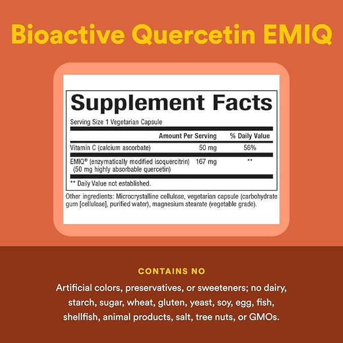 Natural Factors Bioactive Quercetin EMIQ 50 mg with Vitamin C, Supports Sinus, Heart and Immune Health, 60 Capsules