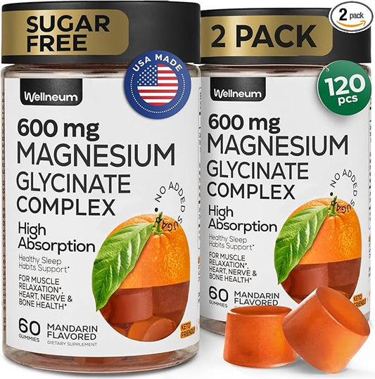 Magnesium Glycinate Gummies 600Mg 2 Pack - High Absorption, Triple Calm Magnesium Complex - Chews for Relaxation and Sleep - Gummy Supplement with Vitamin D - Vegan, Sugar Free, Gut Friendly