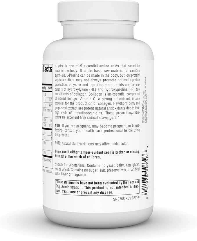 Source Naturals Proline & Lysine, 550 mg - 120 Tablets