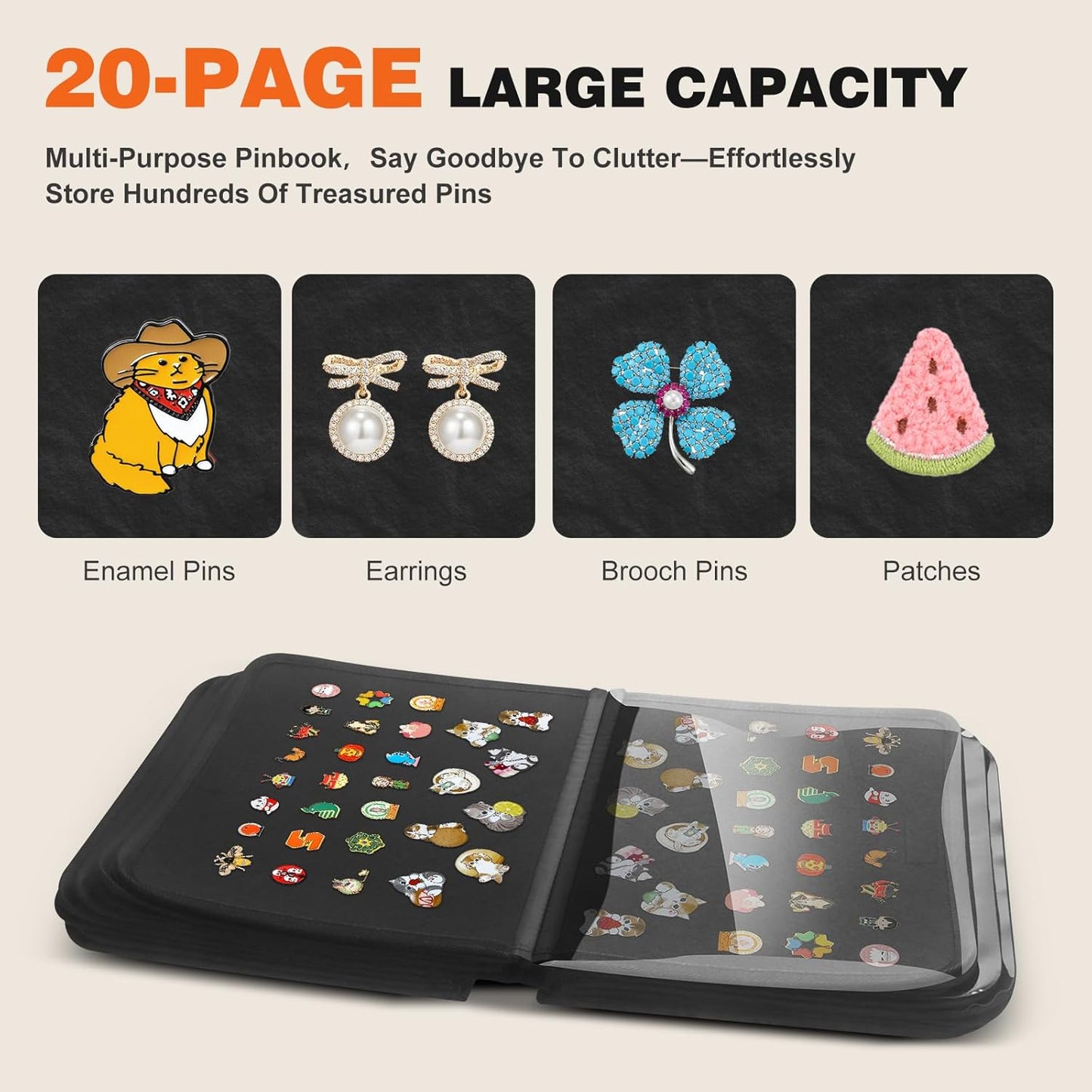 Enamel Pin Display Bag & Pin Trading Book for Collectors - Large Capacity 20 Page Pin Board Case with Removable Pages for Travel & Trading