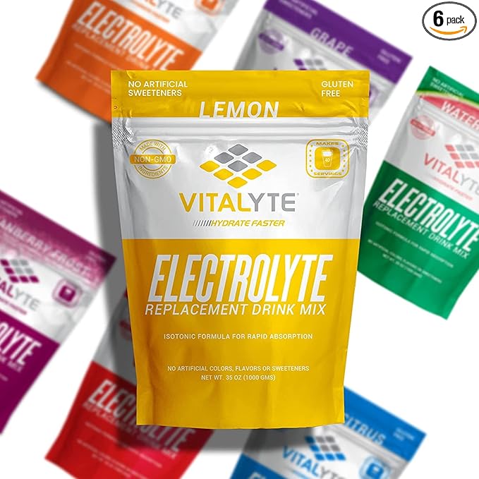 Vitalyte Electrolyte Powder Drink Mix, Isotonic Electrolyte Hydration Mix, Case Pack (6 Pack, Lemon)