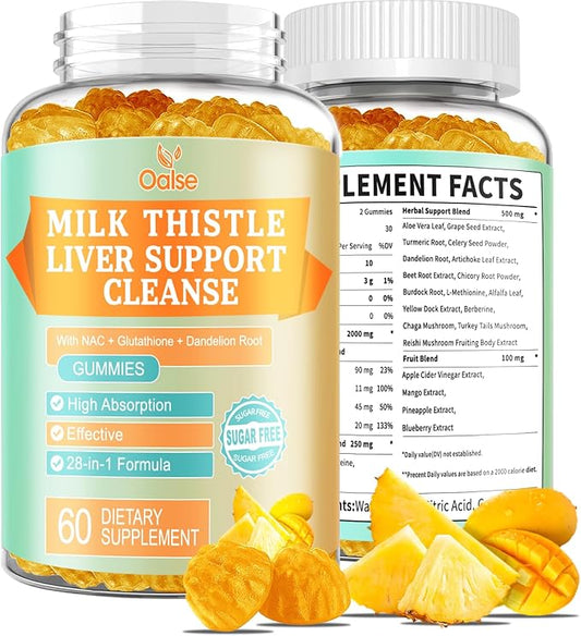 2000 Mg Milk Thistle Gummies - Mango Pineapple - with NAC, Glutathione, Dandelion Root, etc - Gentle Detox* & Cleanse*, Gluten-Free, 60 Count