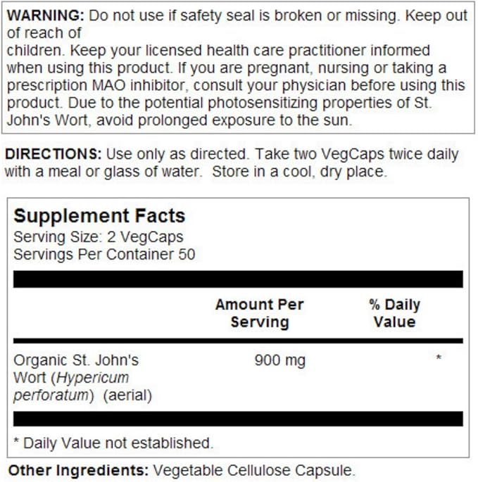 SOLARAY St. John's Wort Aerial 450mg | Herbal Support for Mood, Brain Health & Healthy Sleep | 100% Vegan, Non-GMO | 100ct