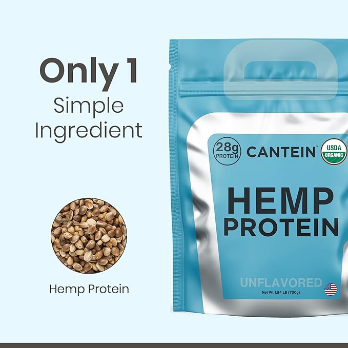 Organic Hemp Protein Powder, Plant Based and Vegan Protein Shake, Lactose and Dairy Free, Gluten Free, Clean and Natural- Unflavored (20 Servings)