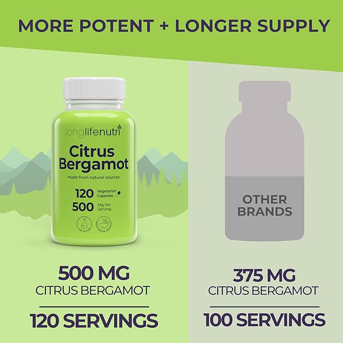 Citrus Bergamot Extract 500mg - 120 Vegetarian Capsules, 40% Polyphenolic Flavanones, 4-Month Supply, Plant-Based Anti-Oxidant, Tested, Made in USA