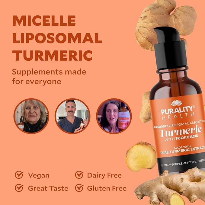 Liquid Turmeric Supplement, Fulvic Acid, Support Joint Health, Liposomal Enhanced Absorption, Vegan, Month Supply