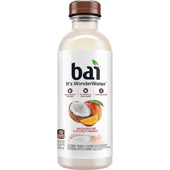 Bai Antioxidant Infused Water Beverage, Madagascar Coconut Mango, with Vitamin C and No Artificial Sweeteners, 18 Fluid Ounce Bottle, 12 Pack