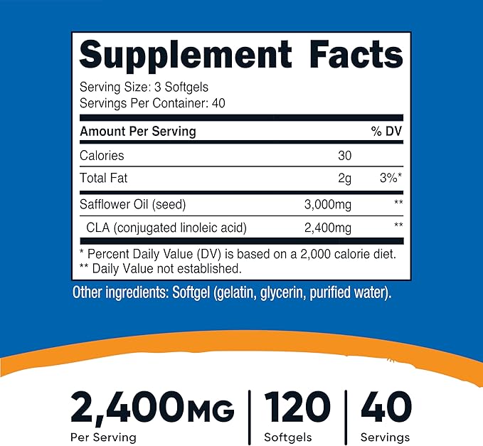 Nutricost CLA (Conjugated Linoleic Acid) 2,400mg, 120 Softgels - Gluten Free, Non-GMO, 800mg Per Softgel