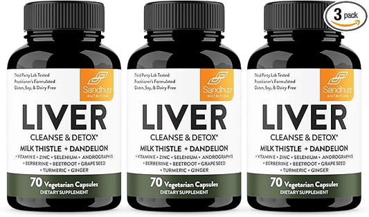 Sandhu's Liver Cleanse Detox & Repair Support | 70 Capsules (Pack of 3) | Herbal Supplement for Liver Health | Milk Thistle Dandelion Root Andrographis with 8 Minerals