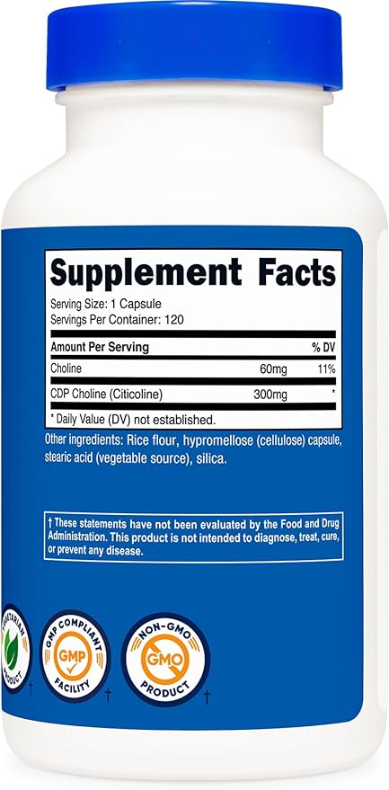 Nutricost CDP Choline (Citicoline) 300mg, 120 Vegetarian Capsules - Non-GMO, Vegetarian Friendly, Gluten Free