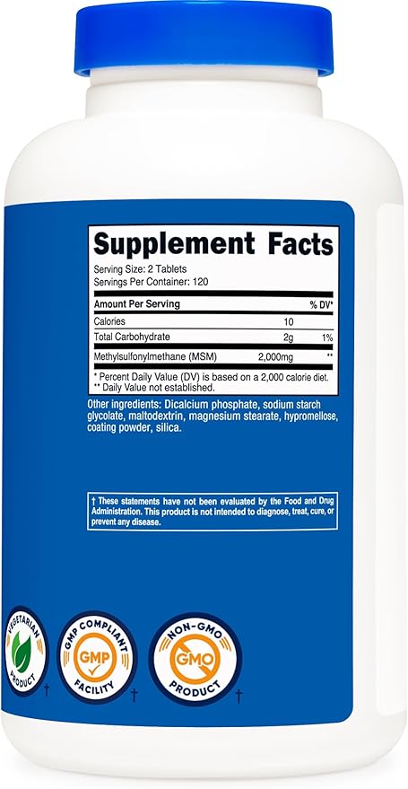 Nutricost MSM Tablets (Methylsulfonylmethane) 2000mg Per Serving, 120 Servings, 240 Tablets - Non-GMO and Gluten Free