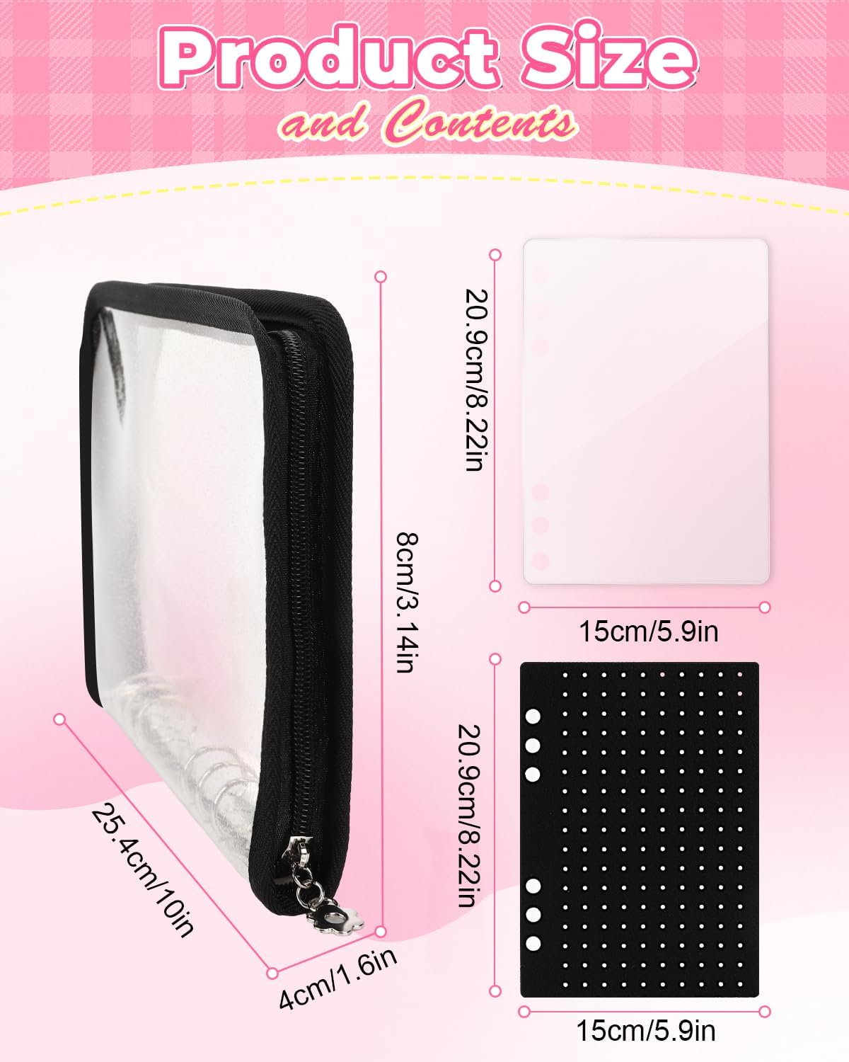 UCEC Enamel Pin Display Book & 50 PCS Rubber Pin Backs, A5 Album Pin Collection Binder for Brooch Pins, Black 6-Page Zippered Pinfolio Trading Organizer Case, Pin Storage Display Book for Enamel Badge