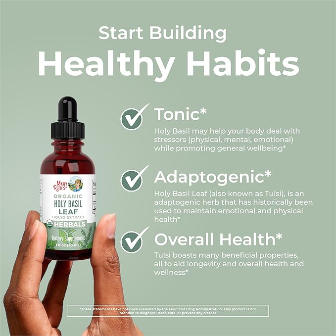 MaryRuth Organics Holy Basil Sugar Free | Tulsi Holy Basil Herbal Liquid Drops | Antioxidant | Cognitive Function | Digestive Support | Energy Levels | Vegan | Non-GMO | 1 Fl Oz