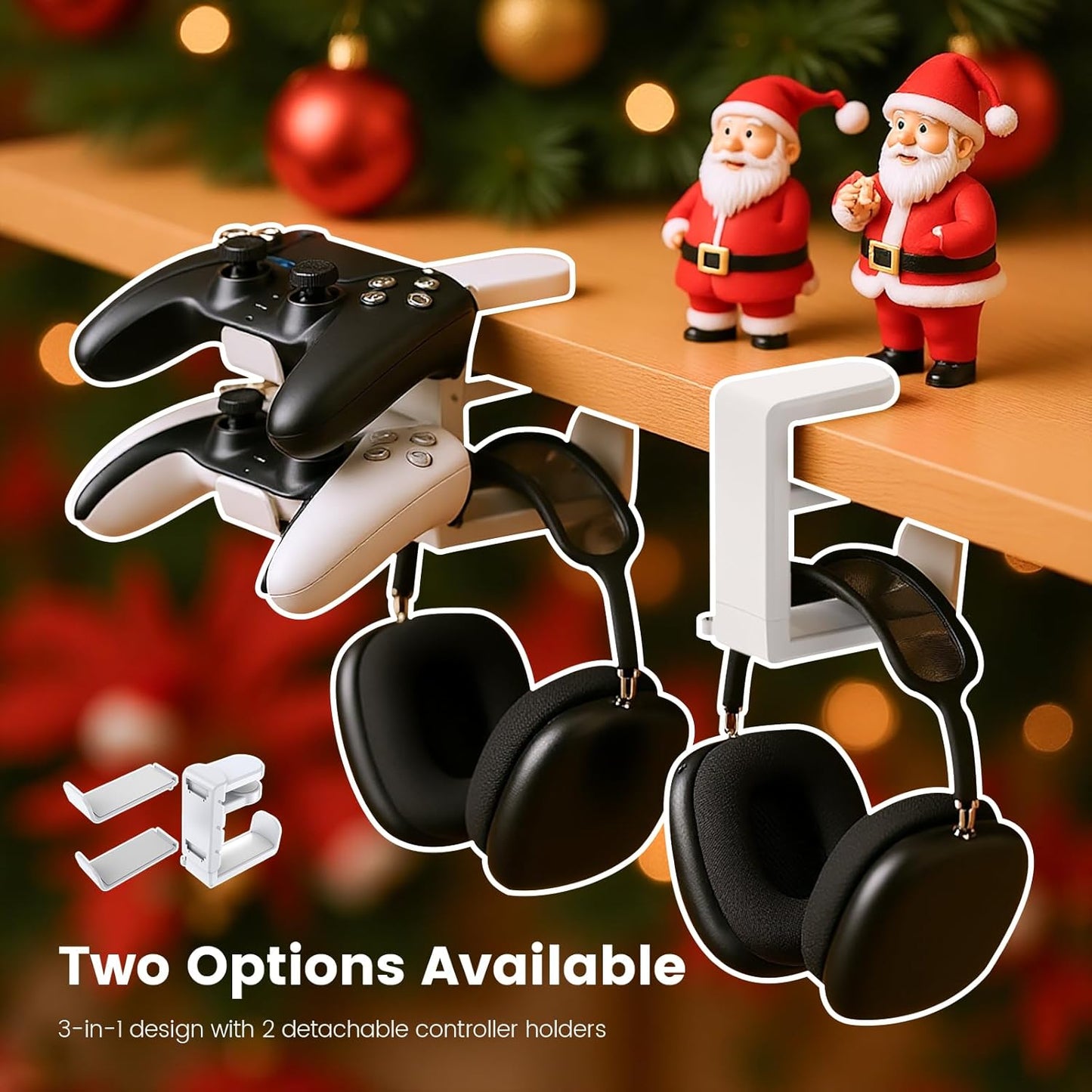 [Xmas Gifts] 3-in-1 PC Gaming Headset&Controller Holder - EURPMASK Headphone Stand w/Adjustable Clamp&2 Controller Holder&Rotating Arm&Cable Organizer,Christmas Card,Bag,Box,Stocking Stuffer for Gamer