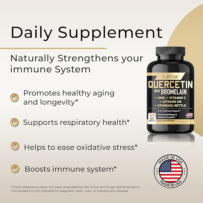 Quercetin with Vitamin C and Zinc - Quercetin 500mg - Quercetin with Bromelain - Zinc Quercetin - Stinging Nettle -240 Veggie Caps. Quercetin Supplements + Vitamin D3 (Non-GMO, Gluten-Free, Vegan)