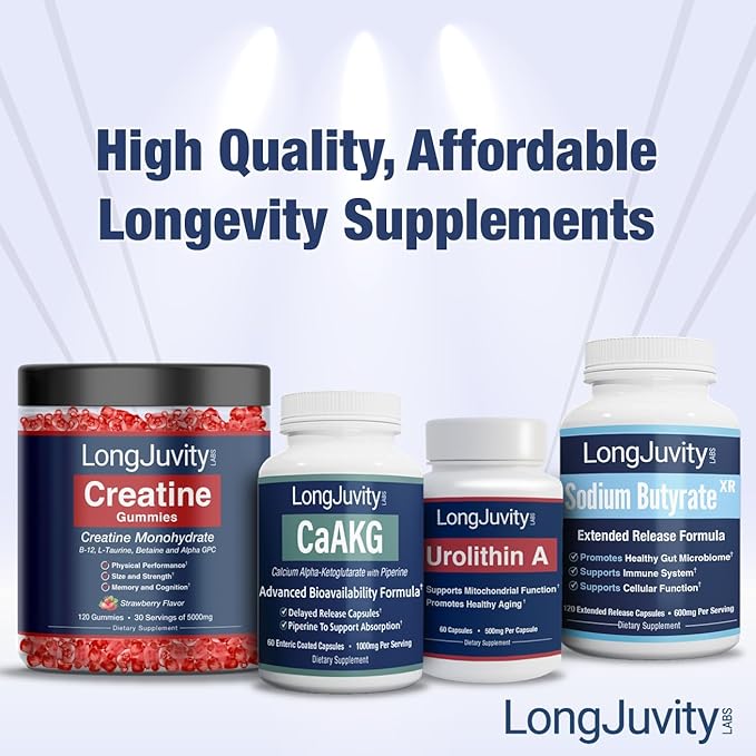 LongJuvity Sodium Butyrate Supplement (300mg) - Naturally Sourced Postbiotic - Optimal Gut Health & Leaky Gut Repair - Postbiotic Short Chain Fatty Acid, Lab Tested (120 Extended Release Caps)
