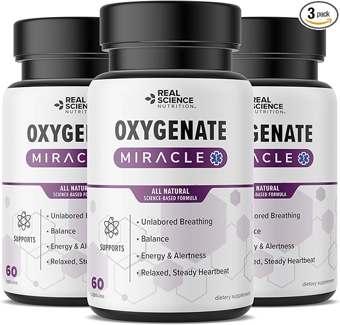 Real Science Oxygenate Miracle (Pack of 3) – Lung Support Supplement to Help Relieve Wheezing, Shortness of Breath, Rapid Heart Rate & Fatigue – for Clear Lungs & Breath Support, 60 Caps Each