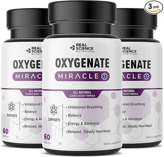 Real Science Oxygenate Miracle (Pack of 3) – Lung Support Supplement to Help Relieve Wheezing, Shortness of Breath, Rapid Heart Rate & Fatigue – for Clear Lungs & Breath Support, 60 Caps Each