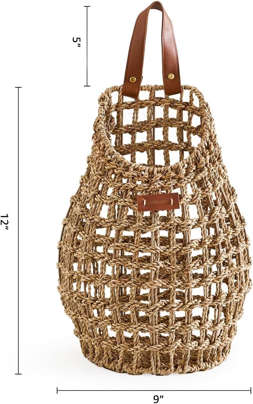 Woven Front Door Basket Water Hyacinth Wall Hanging Basket Decorative Boho Mounted Organizer for Dried Flower Plants Storage Basket for Garden, Home, and Farmhouse Décor (B_Seagrass)