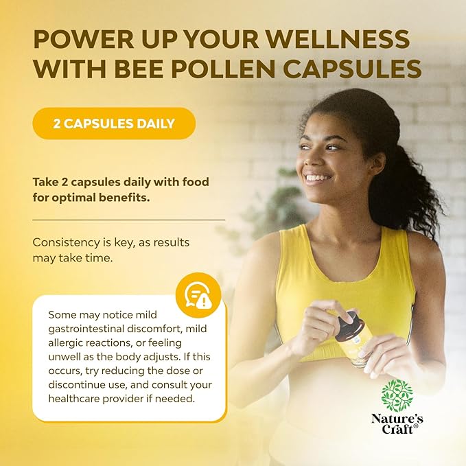 Bee Pollen Pills for Breast Growth 60 Ct - Bee Pollen Supplement 1000mg Serving with Naturally Occurring B Vitamins Minerals & Enzymes - Breast Support Supplement - Vegetarian, Non-GMO & Gluten Free