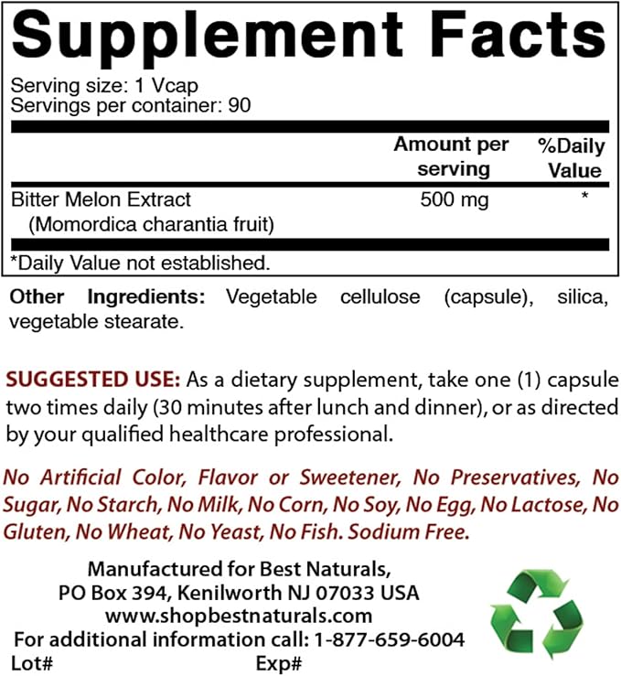 Best Naturals Bitter Melon 500 mg 90 Vcaps (90 Count (Pack of 3))