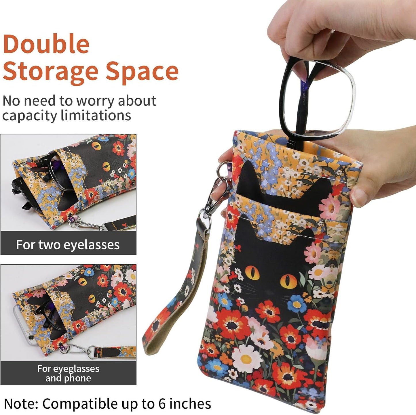 Double Eyeglass Case Soft Dual Glasses Case for Women Men Travel Squeeze Top Sunglasses Cases Eyeglasses Pouch