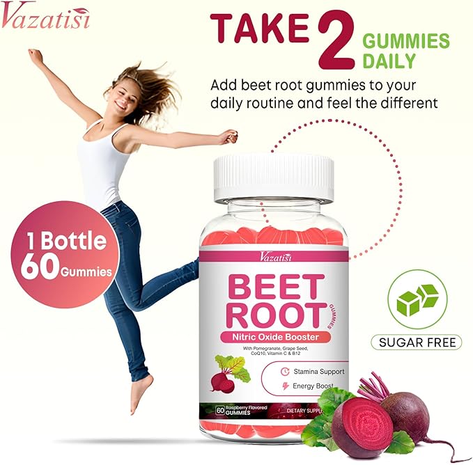 Beet Root Gummies 7000MG – Nitric Oxide Beetroot Gummies with Coq 10, Grape Seed, Pomegranate for Circulation & Energy Support – Vegan, Non-GMO, 60 Beet Chews