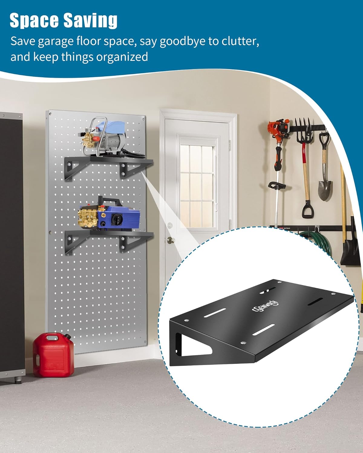 Heavy Duty Metal Pressure Washer Shelf, 20" x 12" Wall Mount Electric Pressure Washer Bracket Shelf, Fit for Garages Workshops Sheds