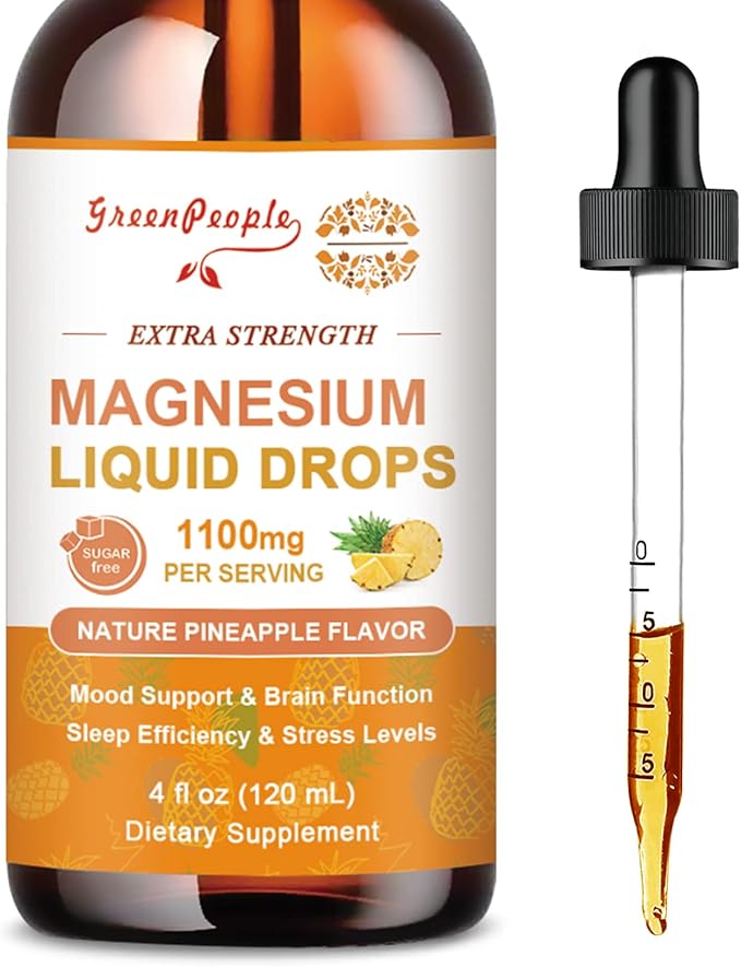 Magnesium Glycinate Liquid Drop - 17-in-1 4Fl. Oz Triple Magnesium Complex Supplement with Glycinate 400mg & Citrate 500mg Taurate/L-Theanine for Calm Mood/Muscle/Sleep,Pineapple Flavor