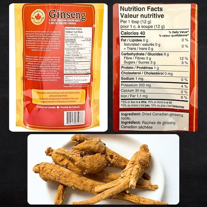 Canadian Ginseng Roots 8 oz - 5 Year Large Jumbo Size - Make Ginseng Soup - Energy | Focus | Immunity
