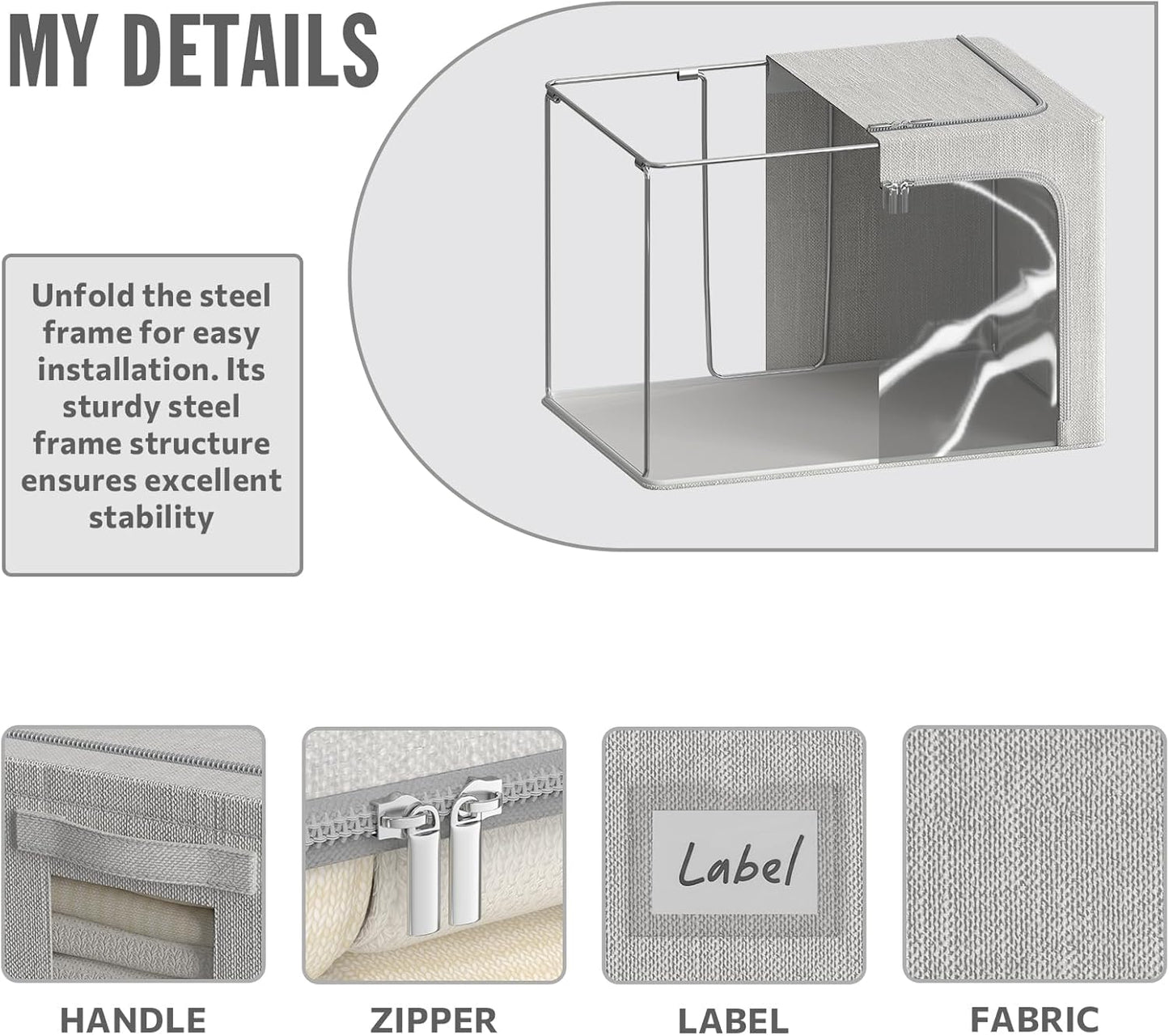 4 Pack Clothes Storage Bins with Metal Frame - 36L Stackable Storage Box with Lid，Foldable Storage Container Organizer for Clothes，Linen Fabric Storage Box with Clear Window＆Zippers＆Handles