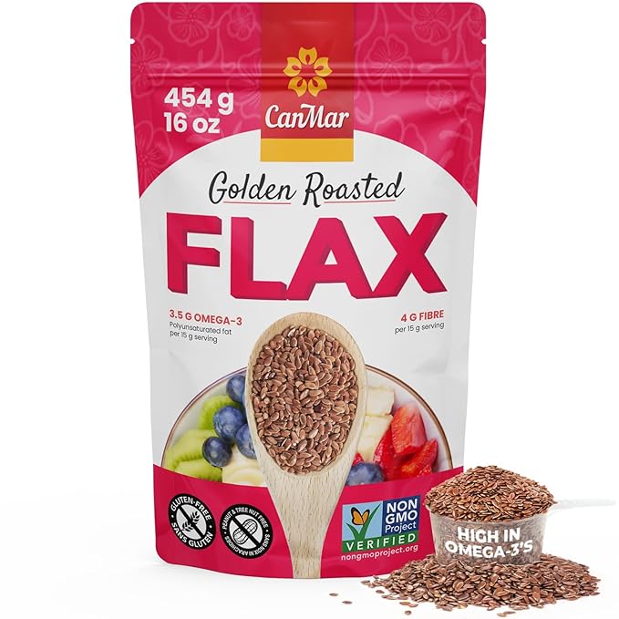 CanMar Golden Roasted Whole Flax Seeds 16 oz (1 lb), Non-GMO, Gluten Free & Vegan, Flaxseed with Omega-3, Fiber, Rich in ALA Fatty Acids and Lignans