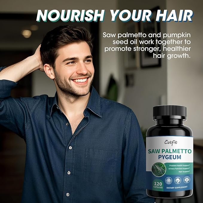 Saw Palmetto for Men – Prostate Health & Urinary Support & DHT Blocker, Hair Health with Biotin 6000mcg, Pumpkin Seed Oil, Pygeum & Lycopene – Energy & Vitality Formula, 120 Capsules