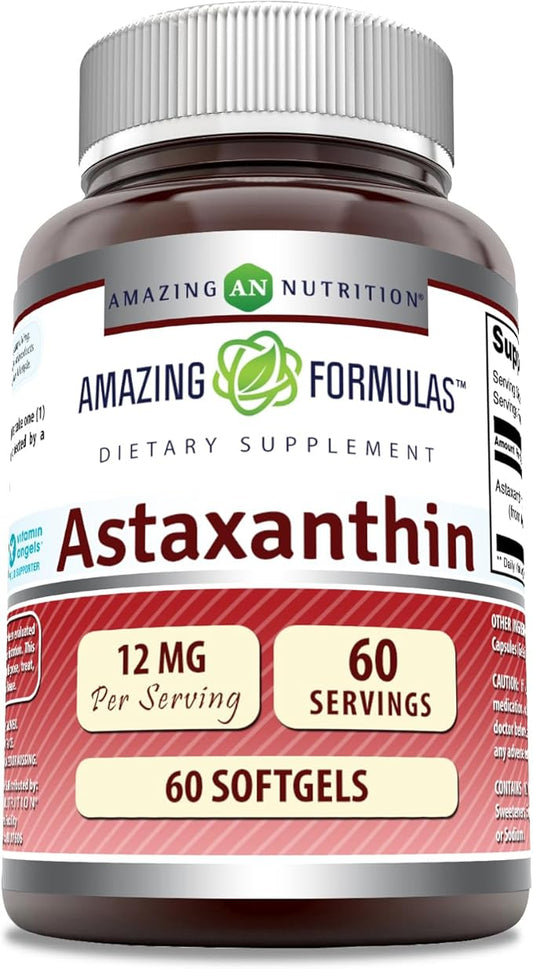 Amazing Formulas Astaxanthin 12 Mg Supplement | 60 Softgels | Non-GMO | Gluten Free | Made in USA