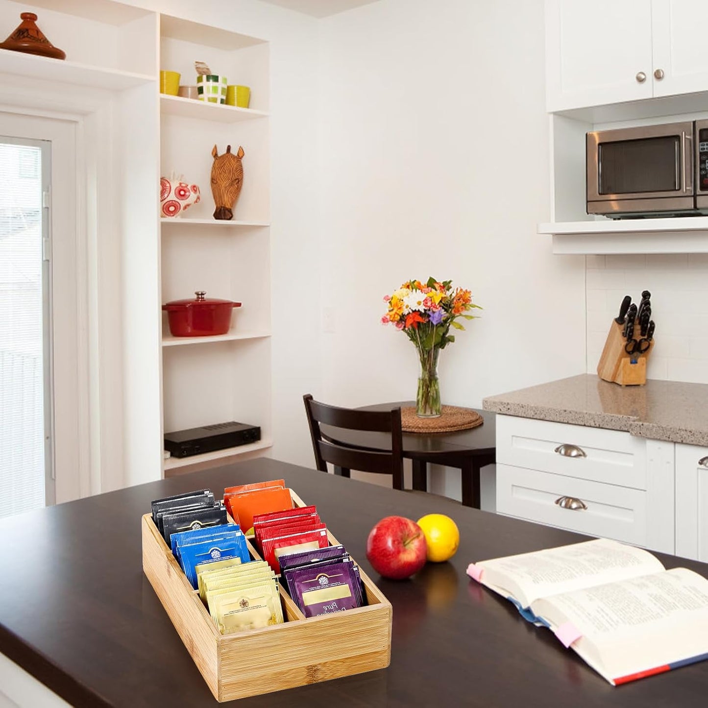 Dicunoy 2 Pack Bamboo Tea Bag Organizers, Wood Tea Bag Storage for Drawers with 6 Roomy Compartments, Sturdy Tea Chest Boxes for Shelf, Coffee Station, Sugar Packet, Sweeteners, Small Packets