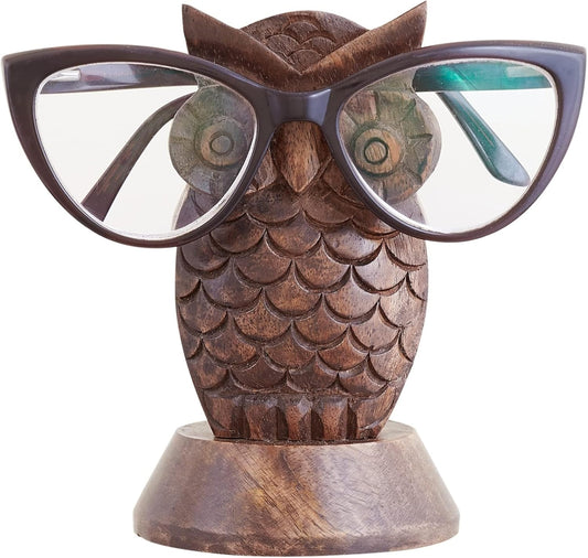 Stocking Stuffers Wooden Owl Glasses Holder Night Stand Reading Eyeglass Retainer White Elephant Gifts for Adults Women Men Him Her Mom Dad Car Christmas Gifts