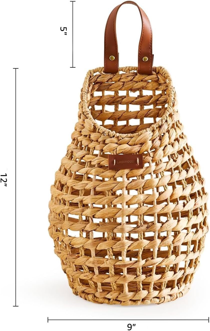 Woven Front Door Basket Water Hyacinth Wall Hanging Basket Decorative Boho Mounted Organizer for Dried Flower Plants Storage Basket for Garden, Home, and Farmhouse Décor (B_Hyacinth)