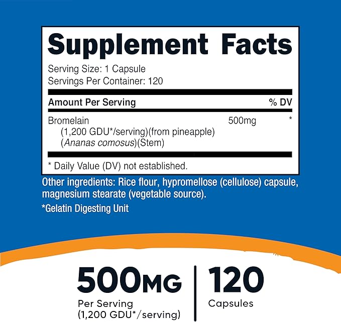Nutricost Bromelain 500mg, 120 Vegetarian Capsules - Bromelain (1200 GDU), Non-GMO, Gluten Free