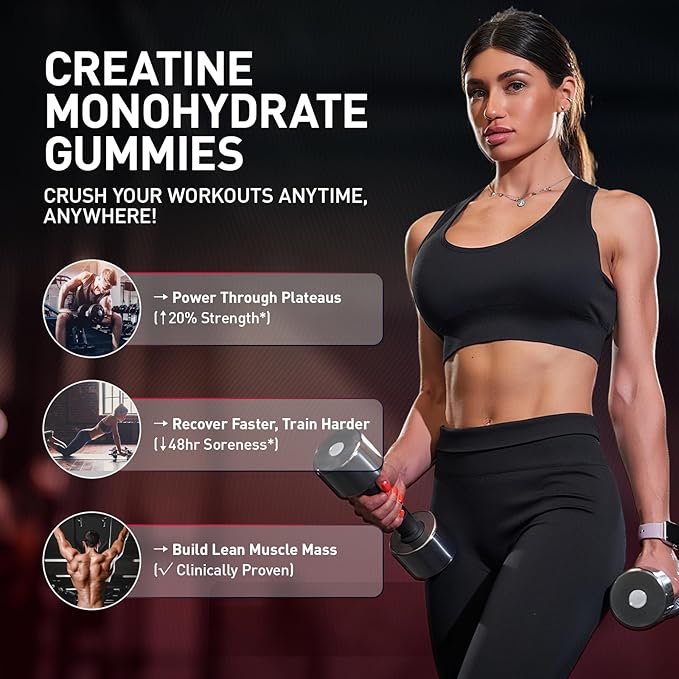Creatine Monohydrate Gummies for Men & Women, Creatine Supplement, Chewables Creatine Gummy for Energy & Strength Support, Gluten-Free, Blueberry Flavor, 120 Count