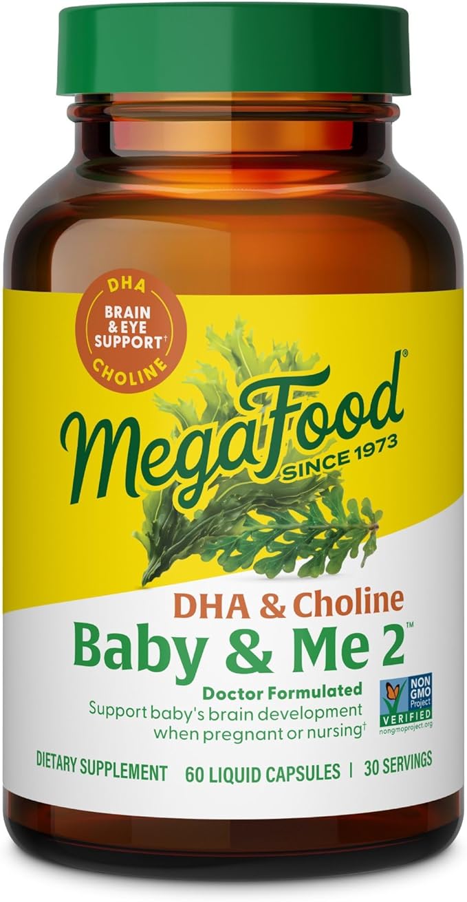 Megafood Baby & Me 2 Prenatal Vitamins for Women, Dha & Choline Supplements, Liquid Dha and Choline for Baby's Brain and Eye Development During Pregnancy, Vegan, 60 Capsules (30 Servings)