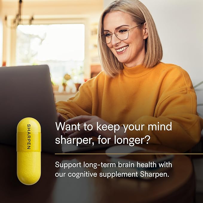 Sharpen – Brain Supplement for Focus, Memory & Long-Term Cognitive Support | 1000mg Taurine, Choline & B-Complex | Vegan, Non-GMO, Nootropic for Cellular Brain Health