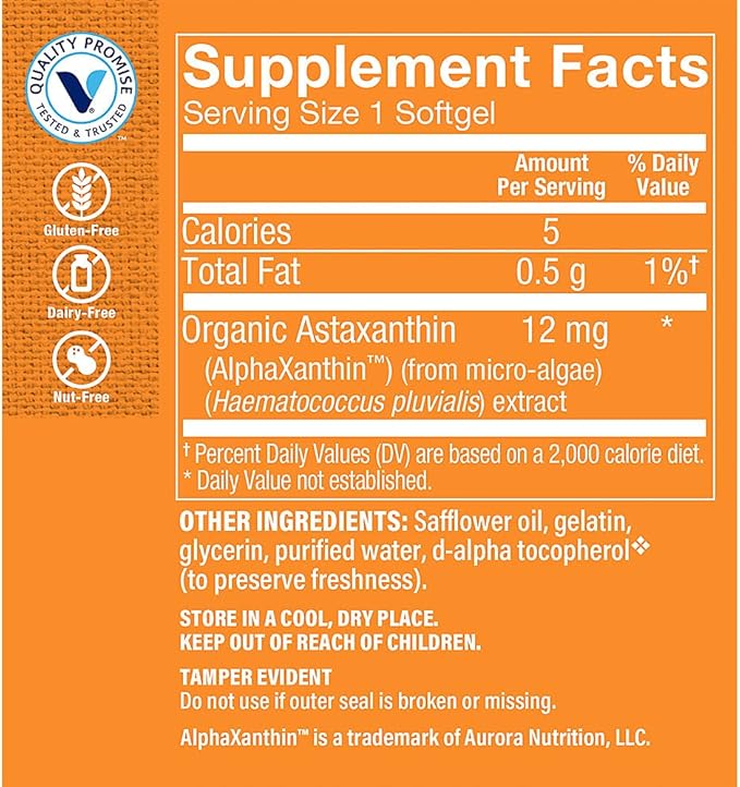 The Vitamin Shoppe Astaxanthin (Solasta) That Supports Brain & Heart Health and Skin for Healthy Aging (60 Softgels)
