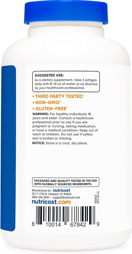 Nutricost CLA (Conjugated Linoleic Acid) 2,400mg, 120 Softgels - Gluten Free, Non-GMO, 800mg Per Softgel
