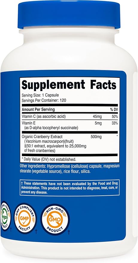 Nutricost Cranberry Extract 25,000mg (120 Servings) 2 Bottles with Vitamin C and Vitamin E