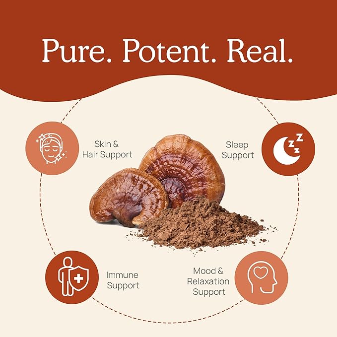 Real Mushrooms Reishi Mushroom Powder - Handpicked Organic Mushroom Extracts - Red Reishi for Tranquil Daily Wellness with Verified Beta Glucans Vegan, Non-GMO, No Grain Fillers, 100 Servings